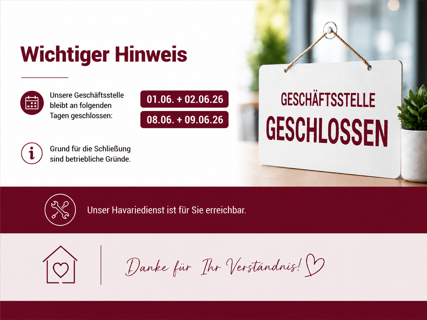 Geschäftsstelle geschlossen